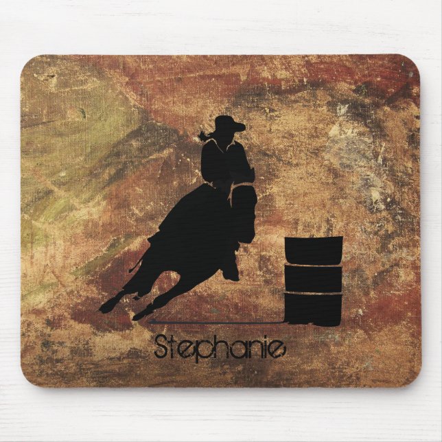 Mousepad Silhueta de Barrel Racing Girl em uma textura verd (Frente)