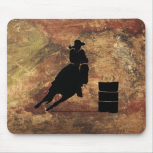 Mousepad Silhueta de Barrel Racing Girl em uma textura verd