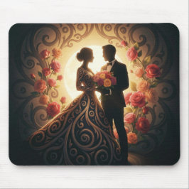 Mousepad Silhueta de Casal Elegante com Rosa