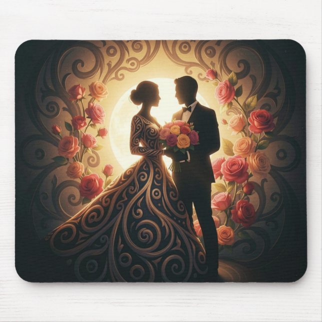 Mousepad Silhueta de Casal Elegante com Rosa (Frente)