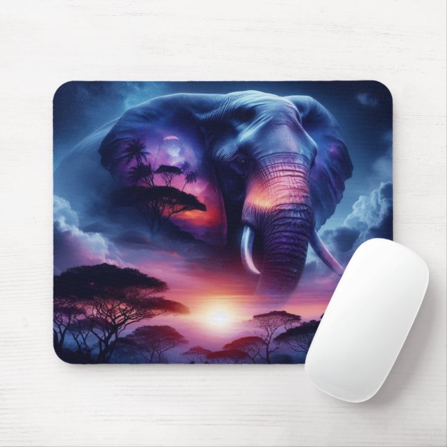 Mousepad Silhueta de elefante no Sunset (Com mouse)