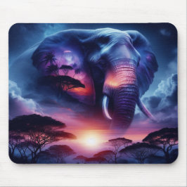 Mousepad Silhueta de elefante no Sunset