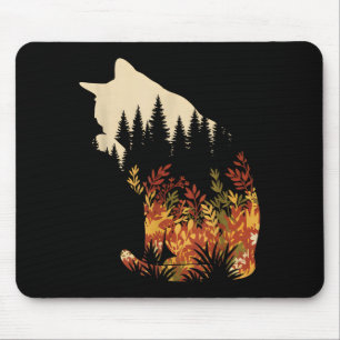 Mousepad silhueta de gato da floresta outono natureza vida