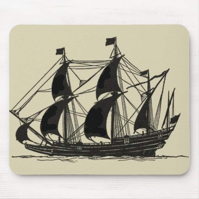 Mousepad Silhueta de navio com velas ondulantes (Frente)