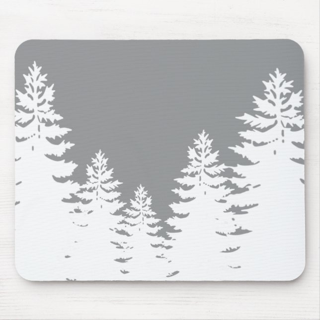 Mousepad Silhueta de pinheiro branco de cinza minimalista (Frente)