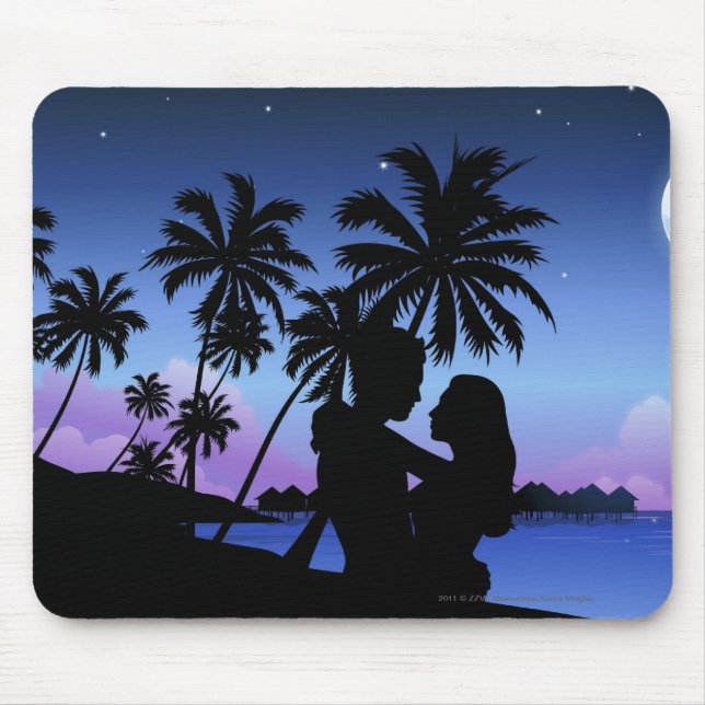 Mousepad Silhueta de um casal que abraça na praia (Frente)