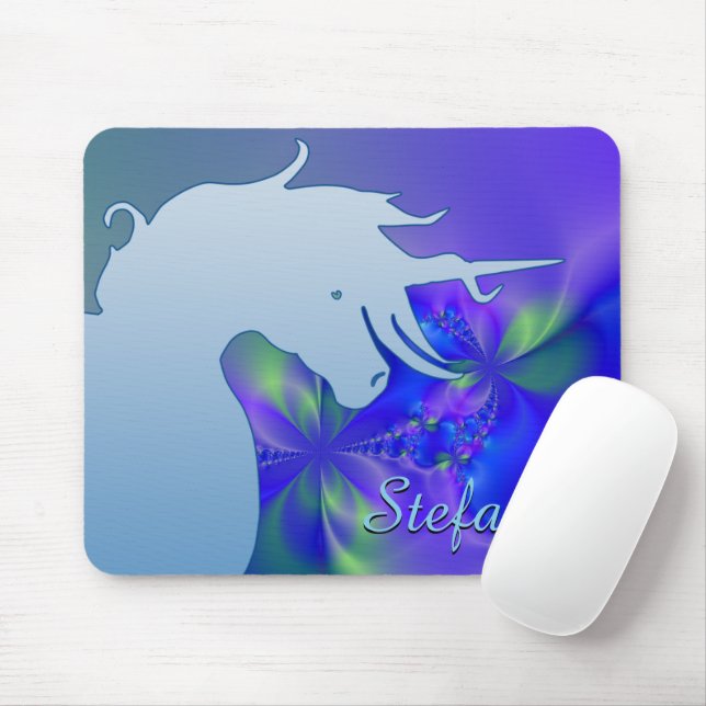 Mousepad Silhueta de Unicórnio Flutuante (azul com psicodíl (Com mouse)