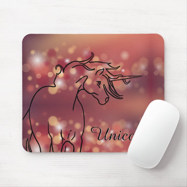 Mousepad Silhueta de Unicórnio Flutuante (estrelas de marro (Com mouse)