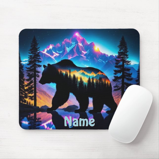Mousepad Silhueta de Urso Mostrando Paisagem Natural (Com mouse)