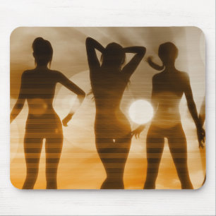 Mousepad Silhueta do por do sol dos borrachos da praia que