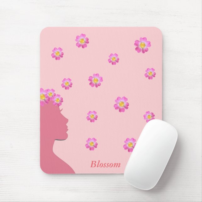 Mousepad Silhueta feminina, flores e texto a rosa (Com mouse)