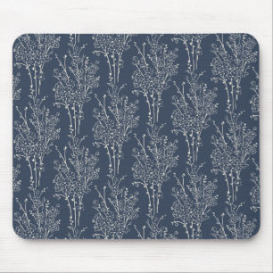 Mousepad Silhueta Floral Espalhada Botânica Azul Naval