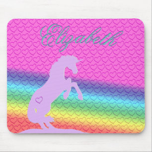 Mousepad Silhueta lavanda Unicorn (arco-íris/coração)