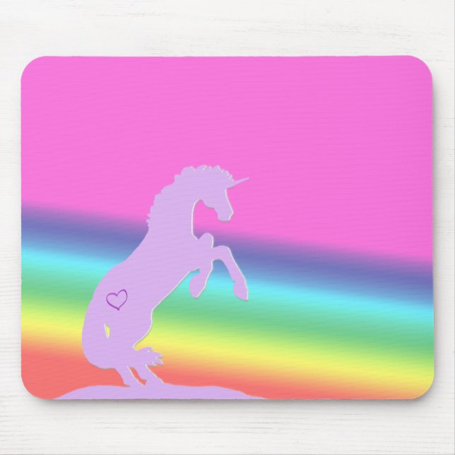 Mousepad Silhueta lavanda Unicorn (fundo arco-íris) (Frente)
