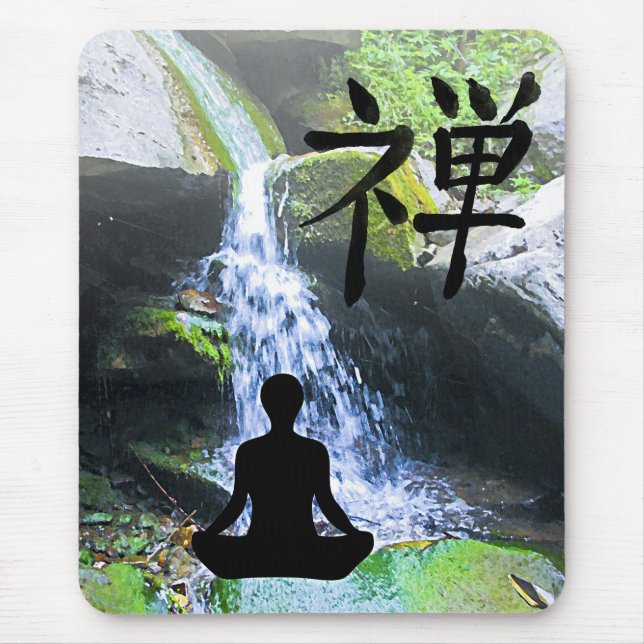 Mousepad Silhueta Meditating pela cachoeira (Frente)