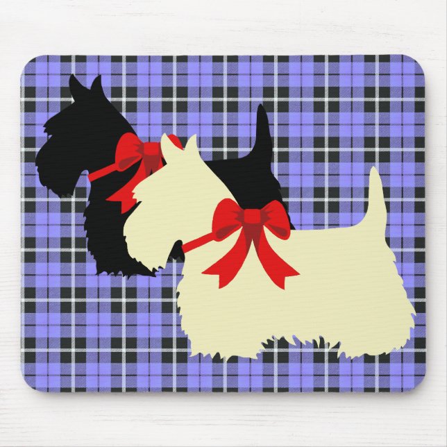 Mousepad silhueta xadrez de terrier escocês preto/castanho  (Frente)