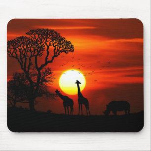 Mousepad Silhuetas africanas do animal do por do sol do