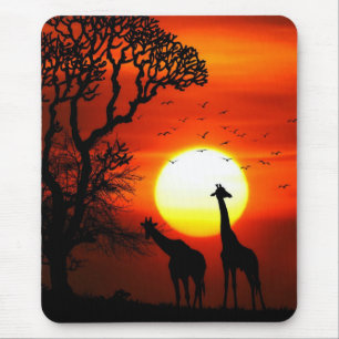 Mousepad Silhuetas africanas do girafa do por do sol do