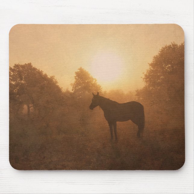 Mousepad Silhute de cavalo ao sol da manhã no museu (Frente)