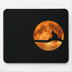 Mousepad Silhute de um Gato Negro em uma Árvore
