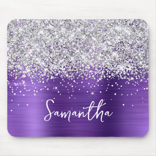 Mousepad Silver Glitter Amethyst Glam Name (Frente)