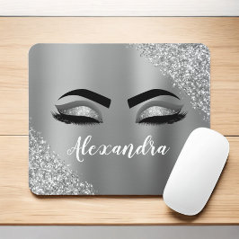 Mousepad Silver Glitter Sparkle Eyelashes Monograma