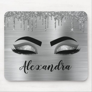 Mousepad Silver Glitter Sparkle Eyelashes Monograma