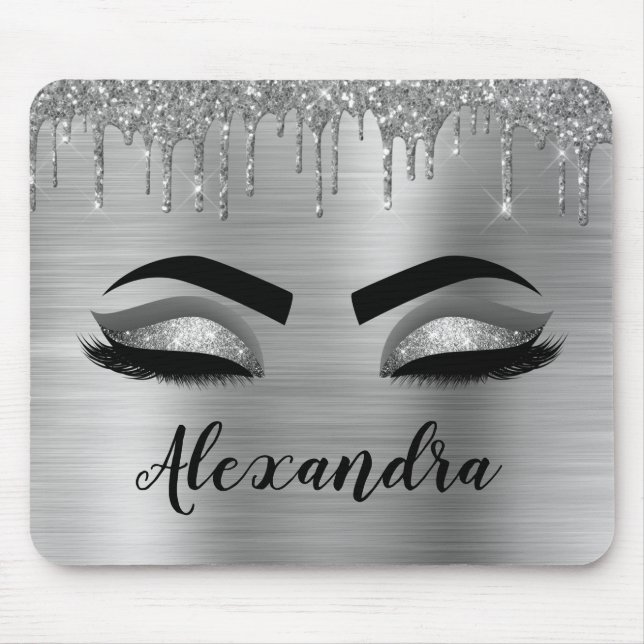 Mousepad Silver Glitter Sparkle Eyelashes Monograma (Frente)