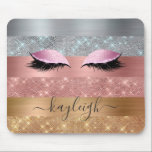 Mousepad Silver Gold Rose Gold Glitter Beauty Eyelash<br><div class="desc">Modern, glam, faux silver, gold and rose gold color glitter stripes mousepad. This design features faux sparkle glitter stripes and brushed metal in silver, gold, and blush pink rose gold color glitter, eyelashes, name or monogram text template. The name is written with a beautiful hand lettered style script. If you...</div>