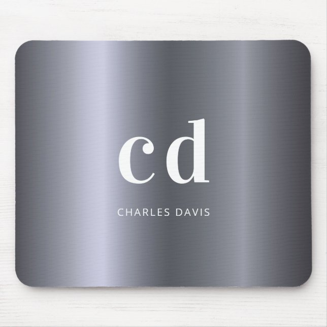 Mousepad Silver name monogram initails metallic (Frente)