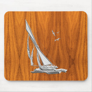 Mousepad Silver Regatta Sailboat no Teak Veneza