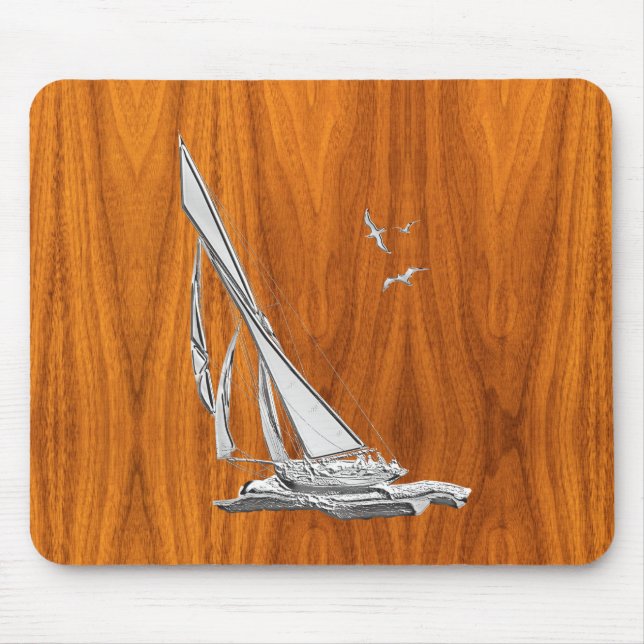 Mousepad Silver Regatta Sailboat no Teak Veneza (Frente)