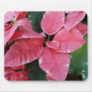 Mousepad Silver Star Marble Poinsettias Feriado Rosa Floral