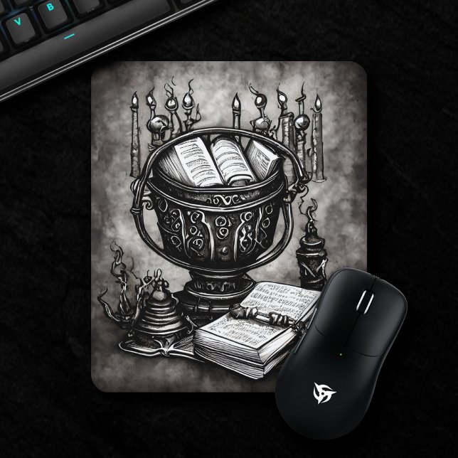 Mousepad Silvery Steampunk Cauldron Spellbooks and Potions (Criador carregado)