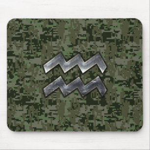 Mousepad Símbolo Aquarius Zodíaco na Camuflagem Digital V