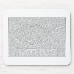 Mousepad Símbolo cristão dos peixes de IXTHUS - prata