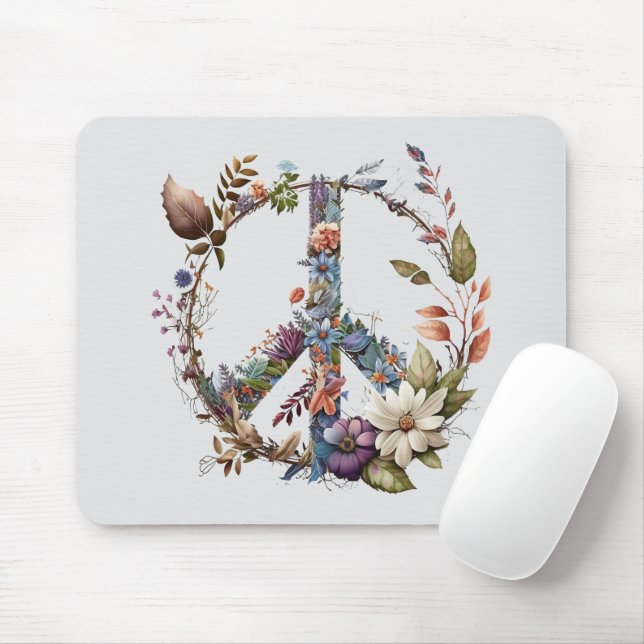 Mousepad Símbolo da Paz Boho Hippy 60s 70s (Com mouse)