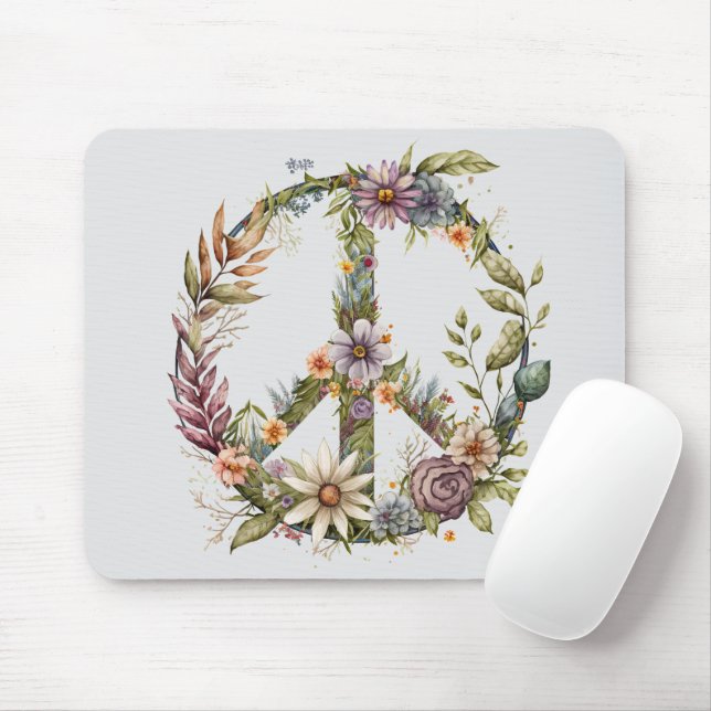 Mousepad Símbolo da Paz Boho Hippy 60s 70s (Com mouse)