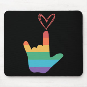 Mousepad Símbolo de Amor do Arco-Íris ASL Surdo