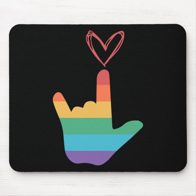 Mousepad Símbolo de Amor do Arco-Íris ASL Surdo (Frente)