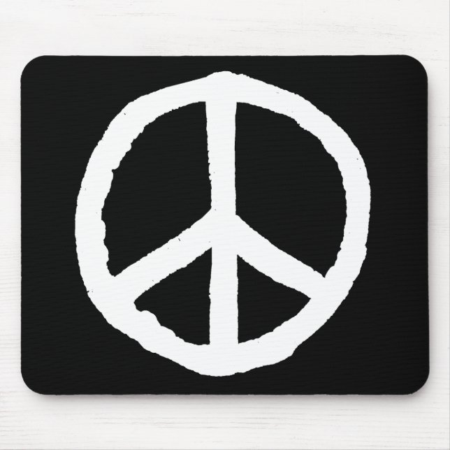 Mousepad Símbolo de paz duro - branco em preto (Frente)