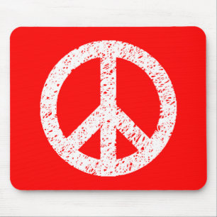 Mousepad Símbolo de paz escrivado - Branco em vermelho