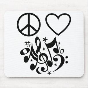 Mousepad Símbolo de Paz Negro Coração Vermelho Amor Harmoni