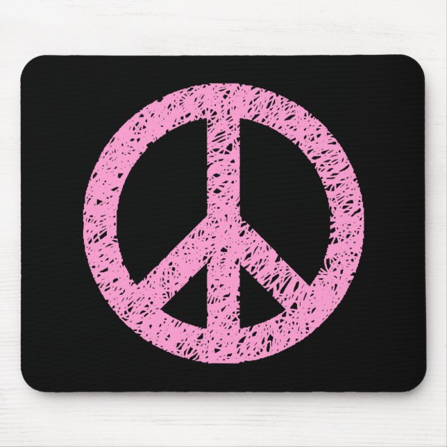 Mousepad Símbolo de paz tencioso - Rosa em Preto (Frente)