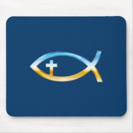 Mousepad Símbolo de Peixe Cristão com Crucifixo - Céu e Ter