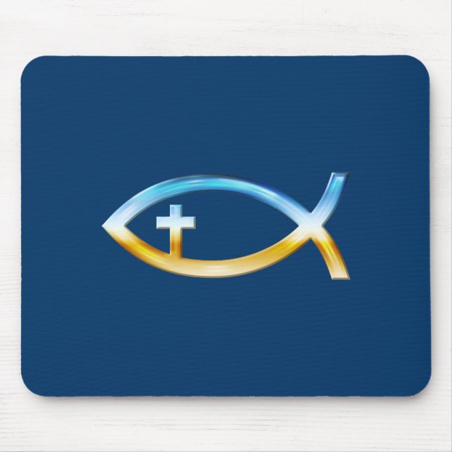 Mousepad Símbolo de Peixe Cristão com Crucifixo - Céu e Ter (Frente)