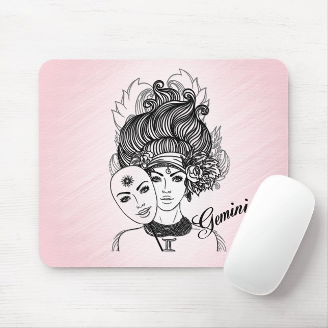 Mousepad Símbolo e signo do zodíaco de Gêmeos rosa (Com mouse)