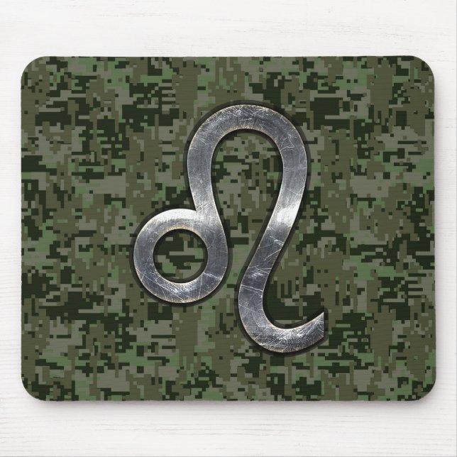 Mousepad Símbolo moderno Leo Zodiac na Camo Digital Verde (Frente)