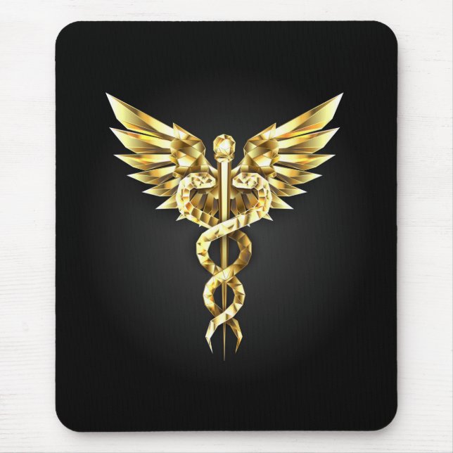 Mousepad Símbolo Poligonal Dourado Caduceus (Frente)