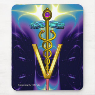 Mousepad SÍMBOLO VETERINÁRIO do CADUCEUS DOURADO/roxo azu